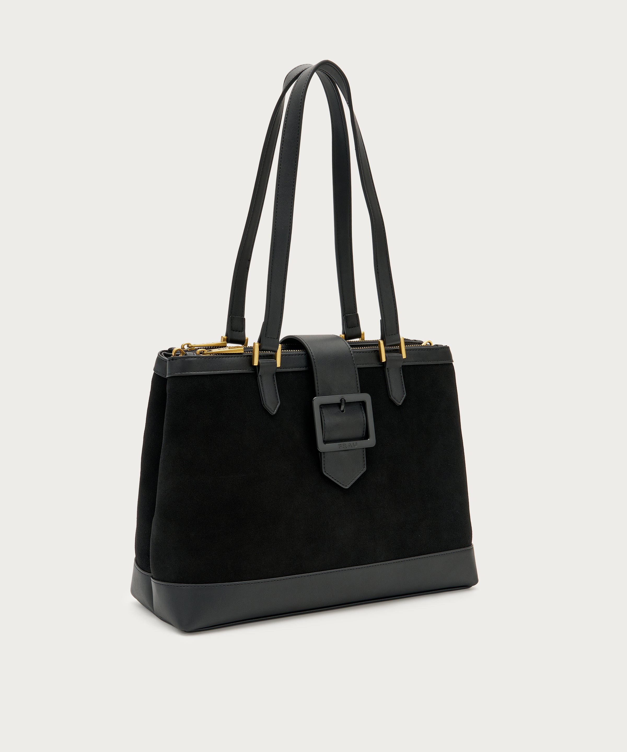 Large black suede and synthetic material shopper