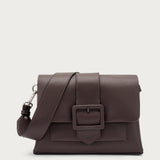 Small shoulder bag in brown synthetic material