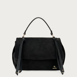 Borsa Tote Grande in tessuto effetto suede nero con tracolla