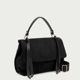 Borsa Tote Grande in tessuto effetto suede nero con tracolla